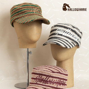 HallowHare横纹绣花平顶帽棒球帽鸭舌帽