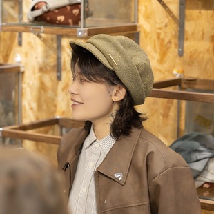 HallowHare羊毛翻边报童帽秋冬帽子毛呢帽子