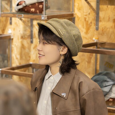 羊毛翻边报童帽秋冬帽子毛呢帽子