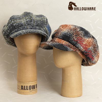 秋冬氛围感格纹混色加大报童帽