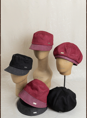 HallowHare简约拼皮时尚高级拼接系列平顶帽贝雷帽渔夫帽