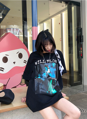 WILL FLOW国潮暗黑涂鸦酷中性短袖情侣男女oversize潮嘻哈夏季T恤