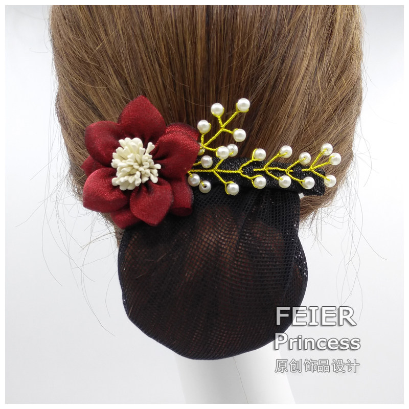 纯手工轻奢盘发网花朵护士头花