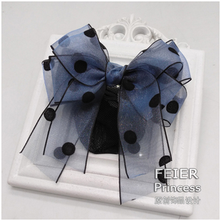 原创手工波点雪纱蝴蝶结发饰发夹职业护士头花银行邮政电信工装花