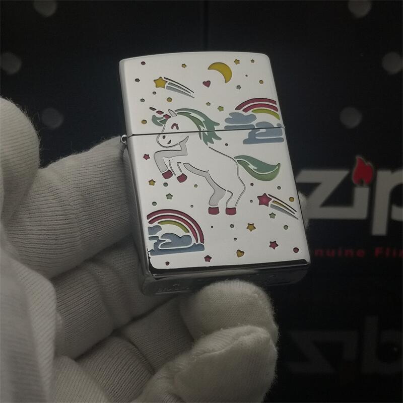 zippo正品 镀铬镜面 彩色填漆 星空独角兽送礼收藏防风煤油打火机