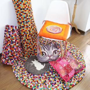 尼泊尔羊毛毡手工彩色球球北欧风客厅地毯地垫坐垫子40cm80cm1米