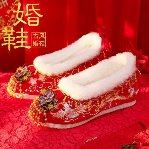 冬季加绒秀禾婚鞋新娘鞋配旗袍鞋
