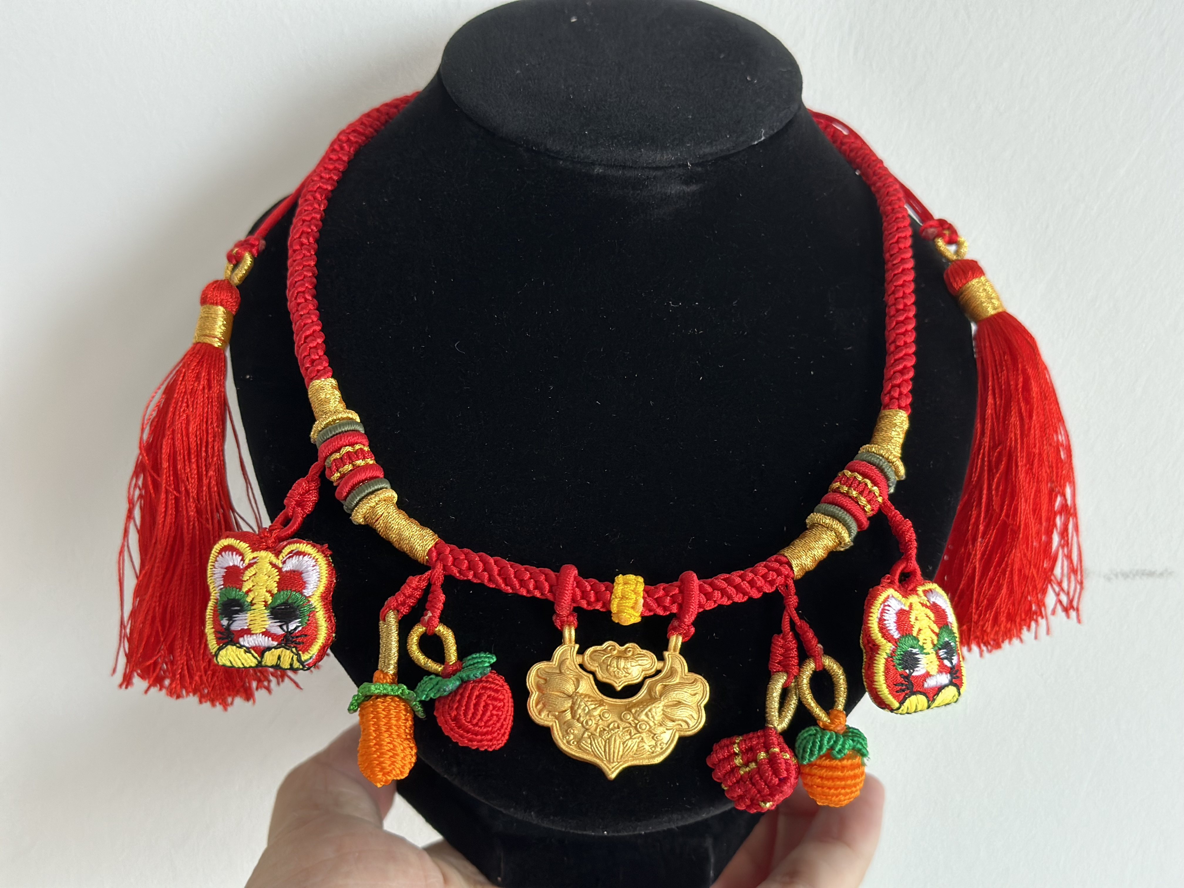 沈百万 纯手工定制婴儿宝宝满月百日周岁宴沙金项圈儿童编绳项链