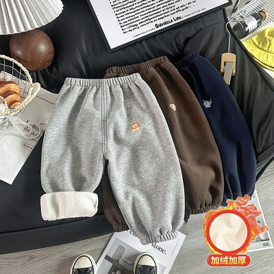 儿童加绒保暖裤子秋冬外穿男童卫裤女童运动裤加厚宝宝百搭打底裤