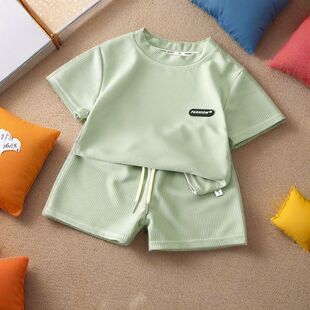 男童套装洋气中小儿童短袖t恤短裤宝宝衣服休闲运动服女童夏装3岁