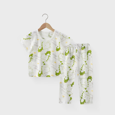 儿童家居服夏季薄款婴儿纯棉空调服男童睡衣女童套装短袖t恤长裤