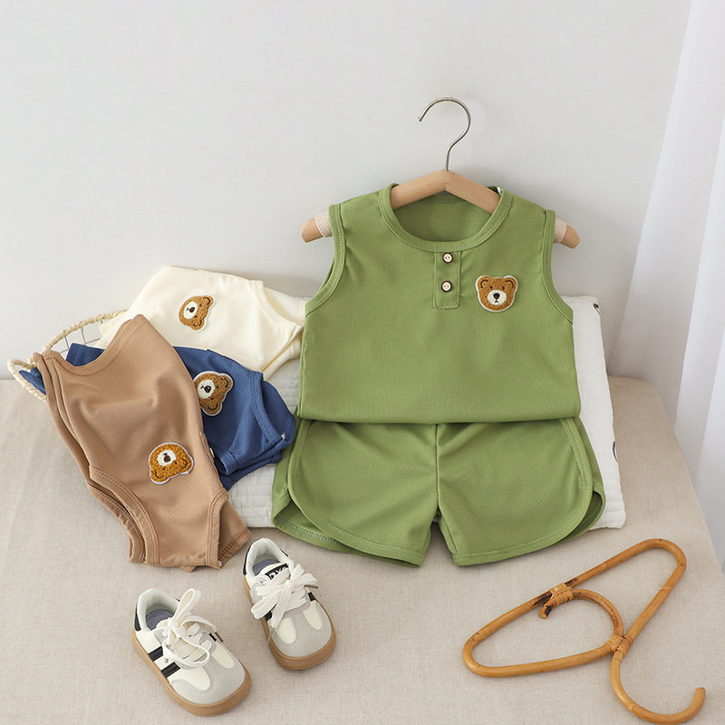 儿童背心套装宝宝夏装无袖t恤短裤两件套男女童装华夫格运动休闲,童装/婴儿装/亲子装,儿童运动套装,淘宝优惠券,粉丝福利购,淘宝优惠卷