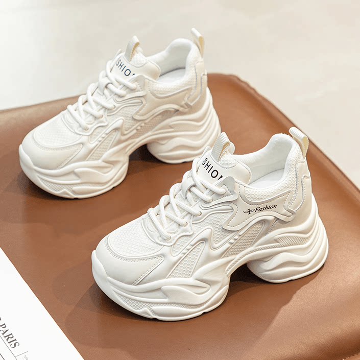 香港内增高真皮老爹鞋女2026春季透气时尚百搭运动休闲加绒小白鞋