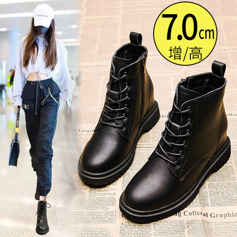 香港真皮内增高马丁靴女小个子英伦风2025新款冬季加绒短筒短靴子