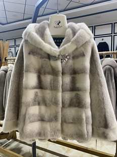 2025新款 整貂水貂皮草外套 进口天鹅绒貂皮大衣十字貂横排款