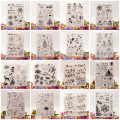 圣诞节透明印章节日祝福圣诞老人雪花手账卡片日记diy打底装饰章