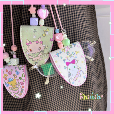 shishihshop西西商店皮质双面图案挂件收纳绕线挂脖眼镜