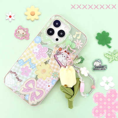 imd双层手机壳鸟鸟一shishihshop原创插画设计大孔磁吸磨砂粉色边框手感很好夏日碎花小狗