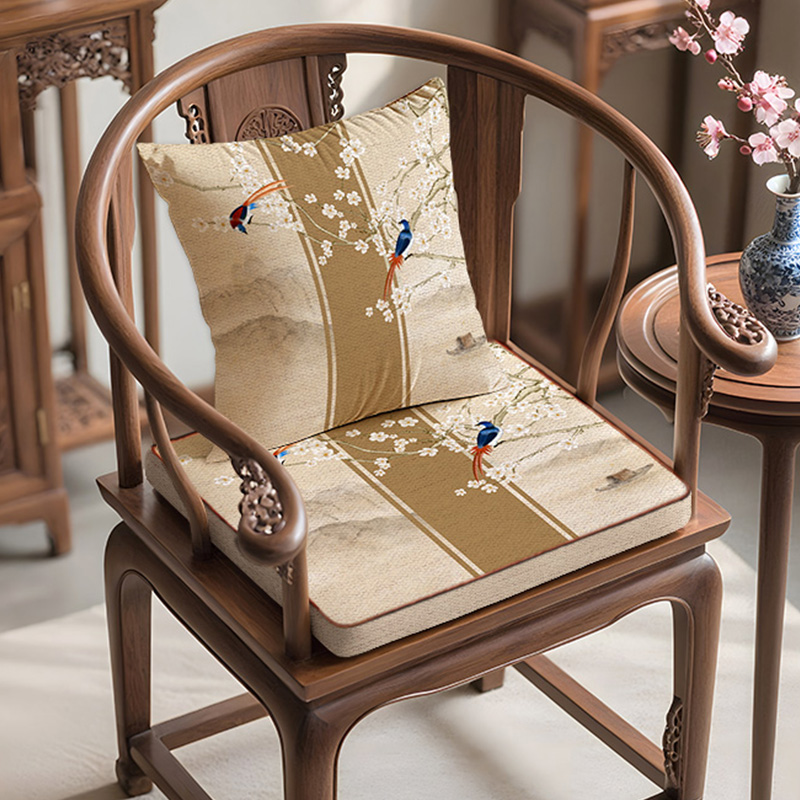 棉麻透气太师椅垫新中式高密海绵内芯防滑圈椅座垫明清红木家具垫