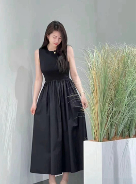 原厂尾货 4K 优雅赫本风 th通勤黑色修身大摆裙气质背心裙连衣裙