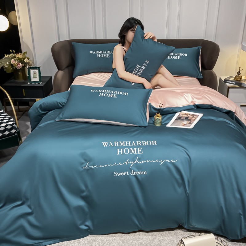 欧式轻奢冰丝床上四件套纯棉全棉公主风真丝床单简约床笠被套床品