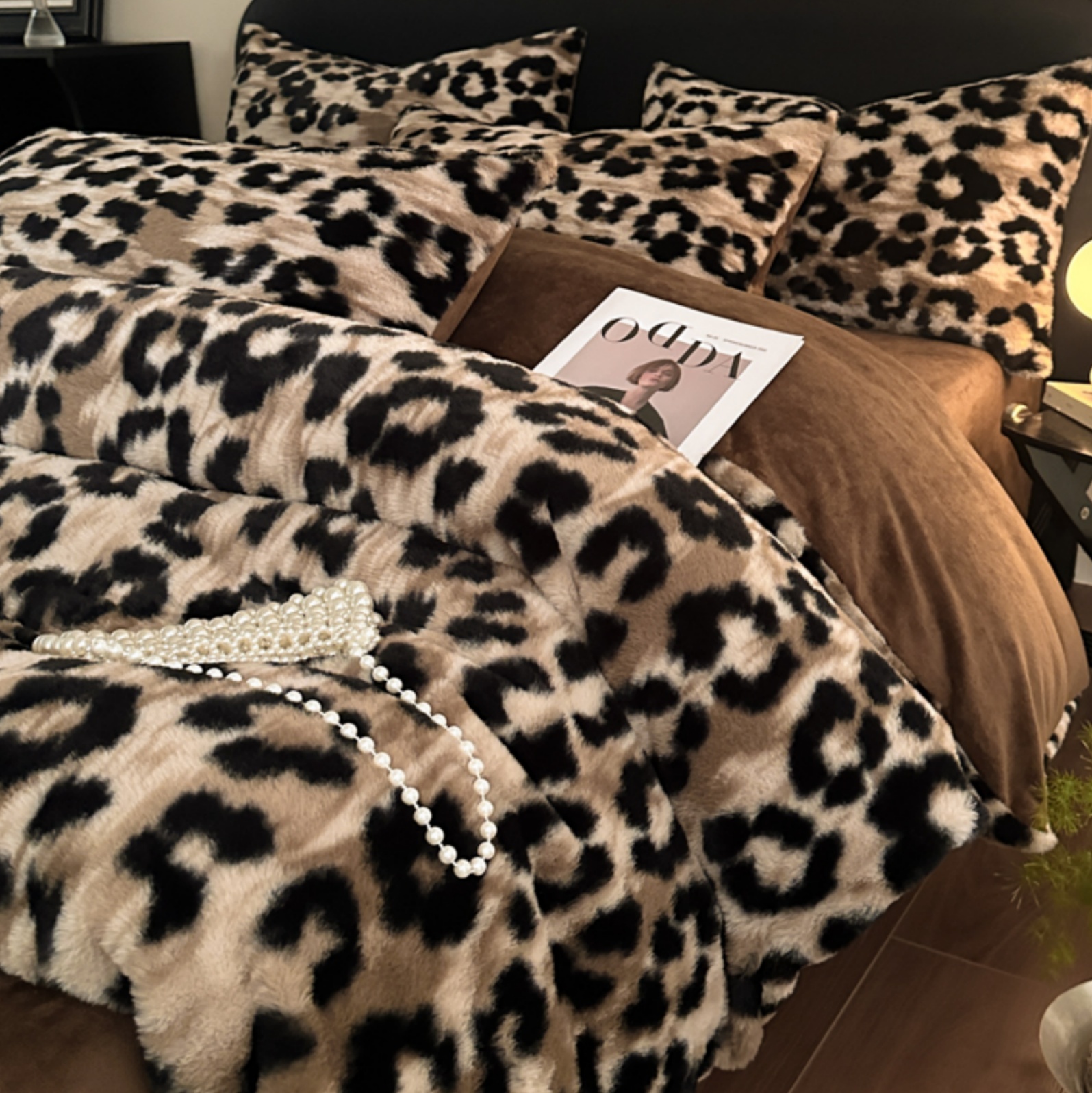 兔兔绒豹纹牛奶绒四件套