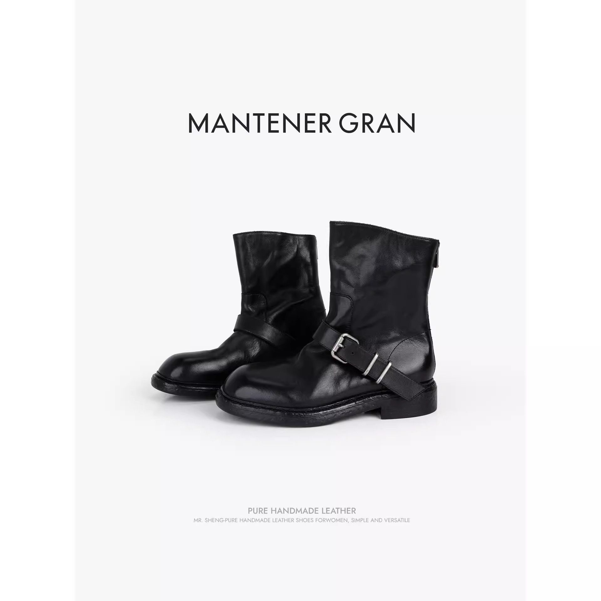 MantenerGran 复古水洗牛皮靴子女黑色厚底短靴真皮马丁靴 MG女鞋,女鞋,时装靴,淘宝优惠券,粉丝福利购,淘宝优惠卷