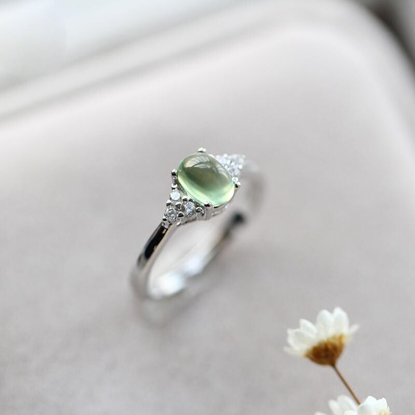 925纯银天然葡萄石戒指 指环女食指 尾戒子简约 生日 礼物送女友