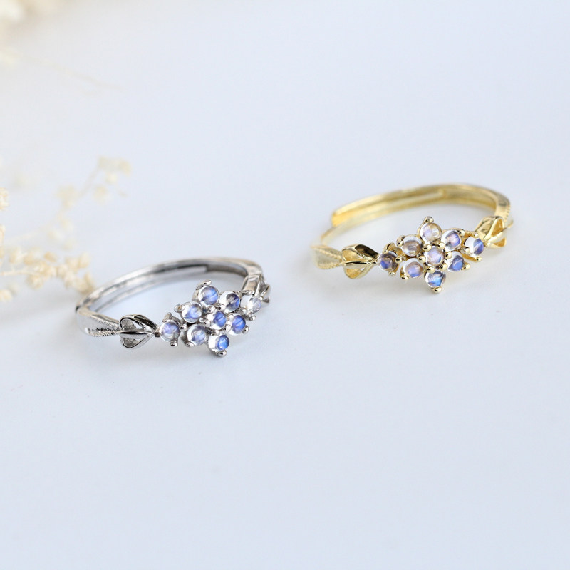 S925纯银戒指日式简约月光石细款ins 轻奢小众戒指女时尚闺蜜礼物