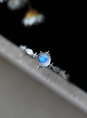 天然月光石戒指白金指环日韩轻奢