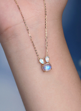 萌妹风金兔子月光石原创森系项链