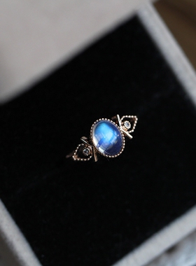 戒指斯里兰卡月光石14k金女蓝彩