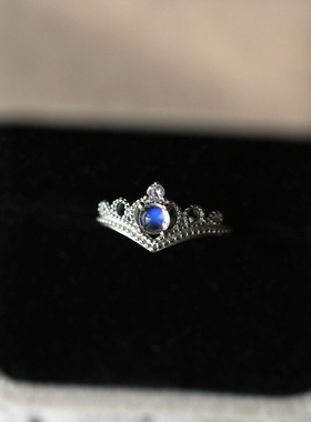 天然斯里兰卡月光石皇冠纯银戒指