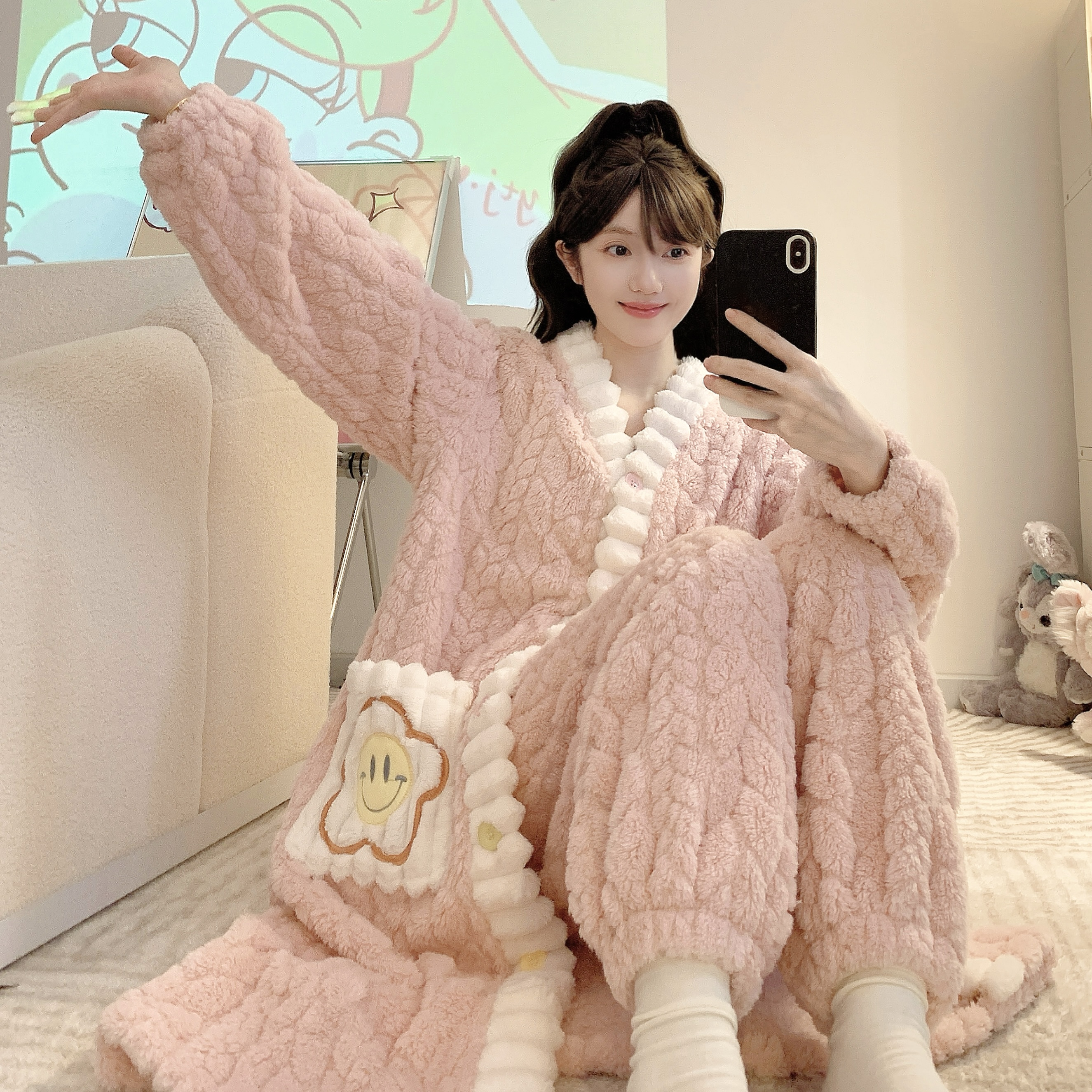 睡衣女2025秋冬新款加肥加厚袍套