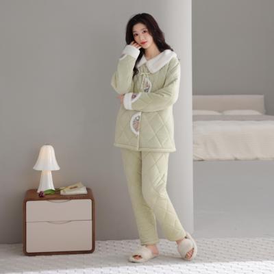 三层夹棉加绒加厚棉袄女士家居服保暖家居服夹棉袄大码特厚冬季