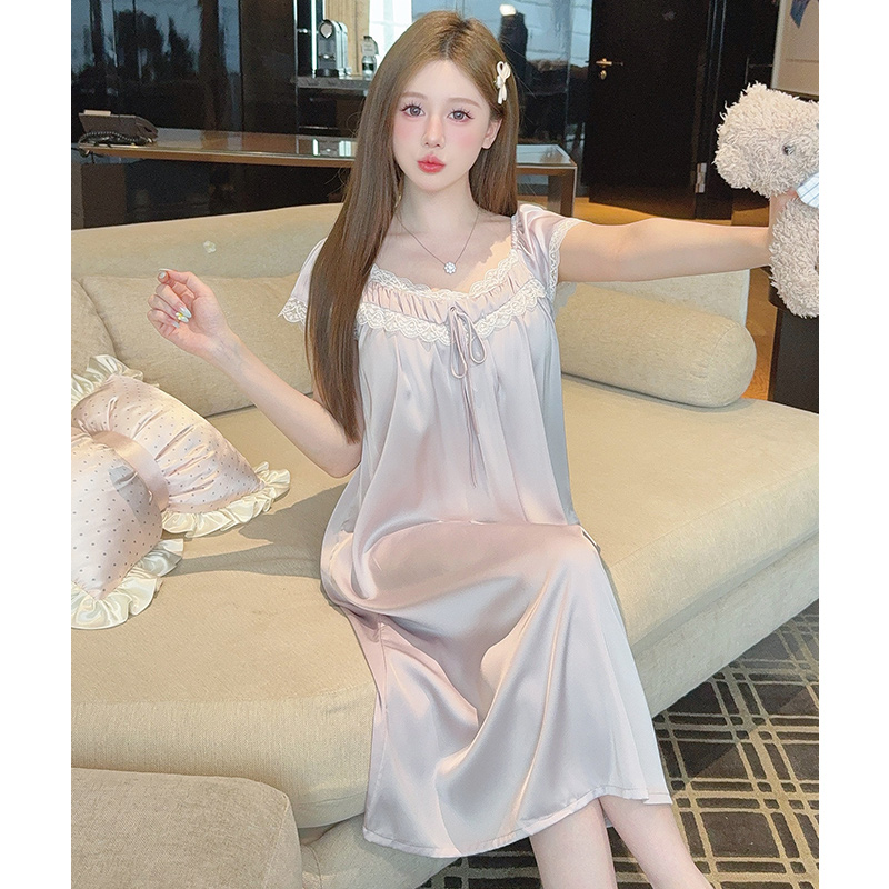 高级感睡裙女士夏季冰丝薄款性感蕾丝花边带胸垫家居服公主连衣裙