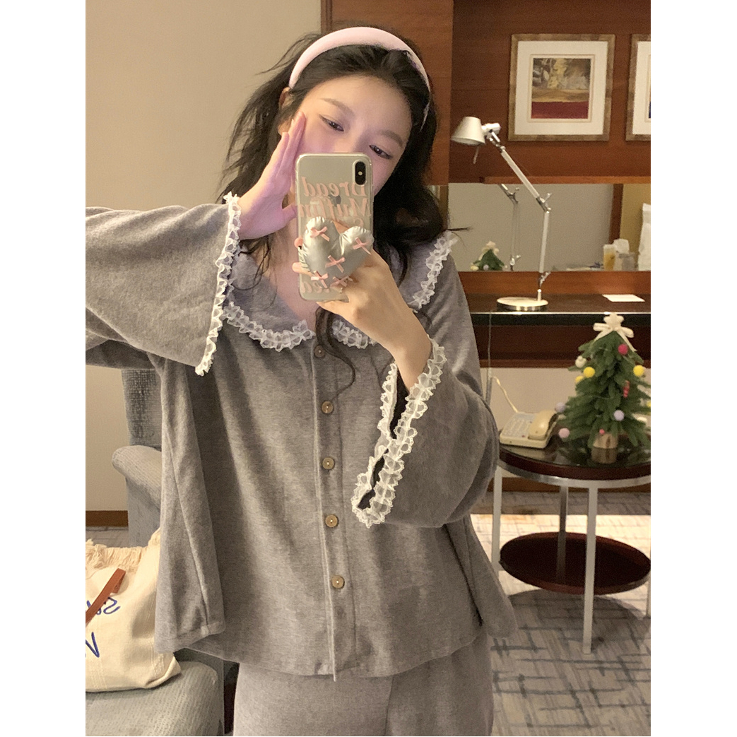 日韩系GP睡衣女款春秋季花边娃娃