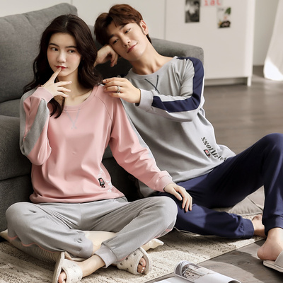 情侣睡衣春秋款2025新款纯棉长袖休闲男女士可外穿圆领家居服套装