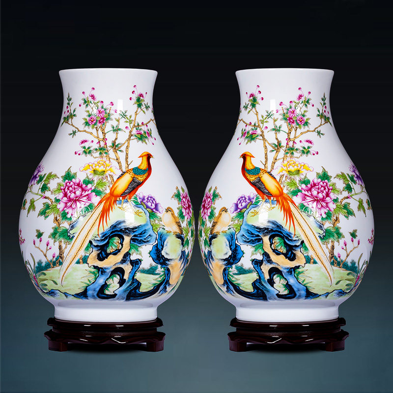 景德镇陶瓷器粉彩花瓶大口养富贵竹新中式家居客厅插花装饰品摆件