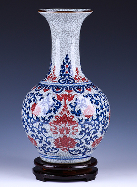 景德镇陶瓷器仿古青花缠枝莲釉里红花瓶古典办公室酒柜装饰品摆件
