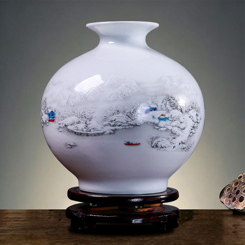 景德镇陶瓷器小花瓶踏雪访友雪景石榴瓶子中式客厅酒柜装饰品摆件,家居饰品,花瓶,淘宝优惠券,粉丝福利购,淘宝优惠卷