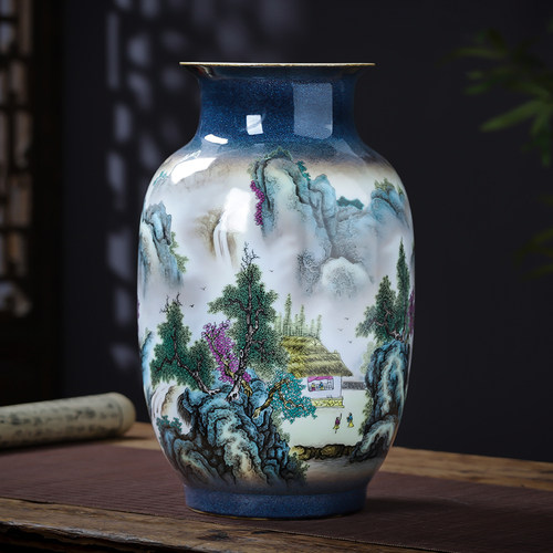 景德镇陶瓷器中式风插花冬瓜瓶