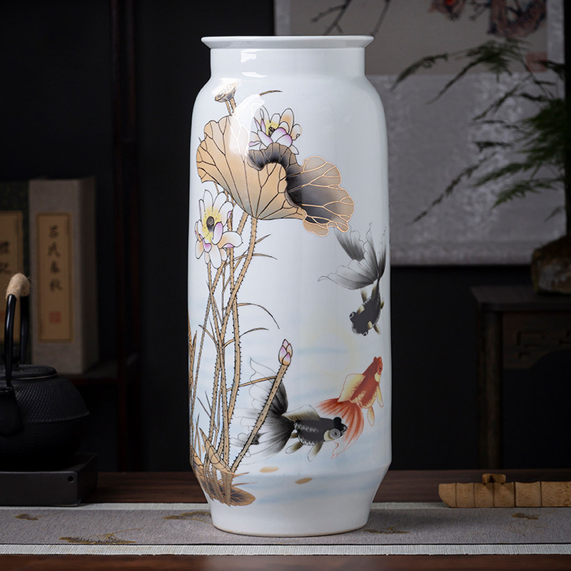 名家景德镇陶瓷器荷花大花瓶落地花瓶中式现代客厅家居装饰品摆件,家居饰品,花瓶,淘宝优惠券,粉丝福利购,淘宝优惠卷