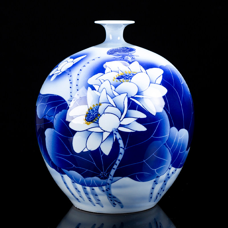景德镇陶瓷手绘青花瓷花瓶石榴瓶客厅插花家居装饰工艺礼品摆饰瓷