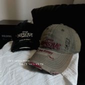 小众潮牌破洞做旧棒球帽男女韩版 字母刺绣软顶宽檐户外休闲鸭舌帽