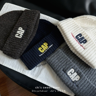 chi 潮牌CAP重工字母刺绣针织帽男女加厚保暖护耳毛线帽子 s秋冬季