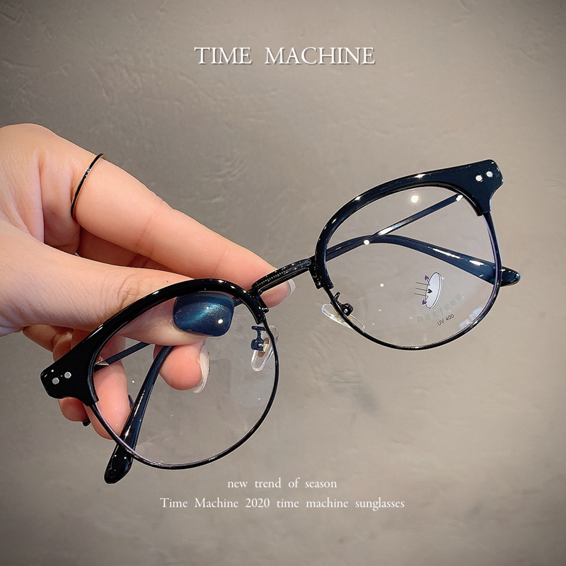 复古经典半框眼镜男女款韩版潮网红圆框素颜神器可配有度数防蓝光