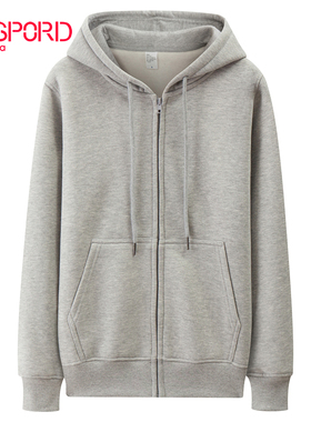 日系春秋冬卫衣男拉链开衫宽松运动外套青中年纯色加绒男士连帽衫