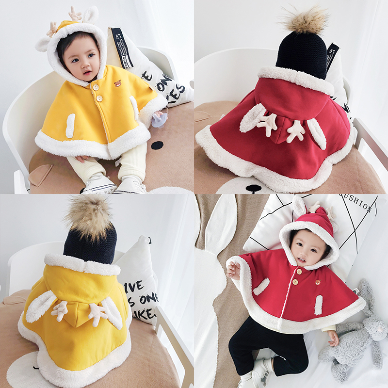 婴幼儿冬季新品加厚外出服0-2岁宝宝加绒斗篷1-9月新生儿披肩外套