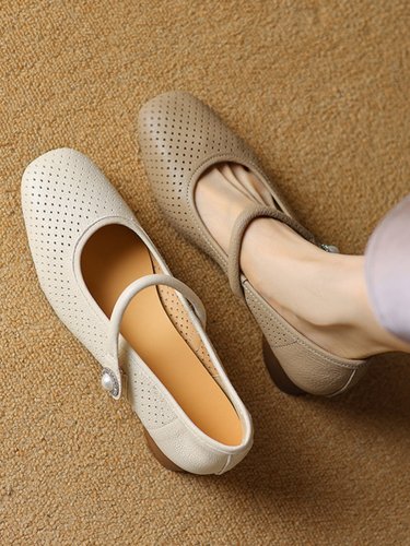 全真皮羊皮超轻便超软底新款洞洞鞋女鞋子玛丽珍小皮鞋配裙子百搭